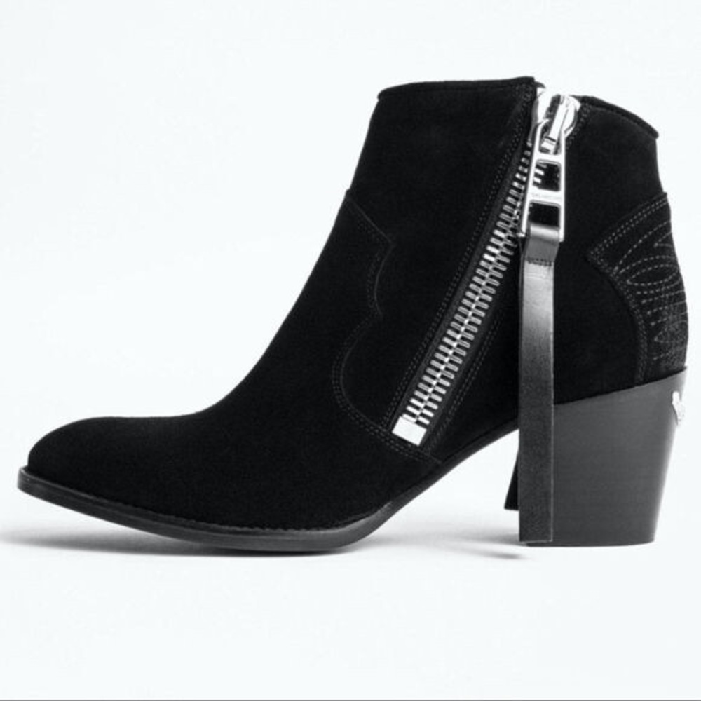 Zadig and Voltaire Molly black suede zip booties